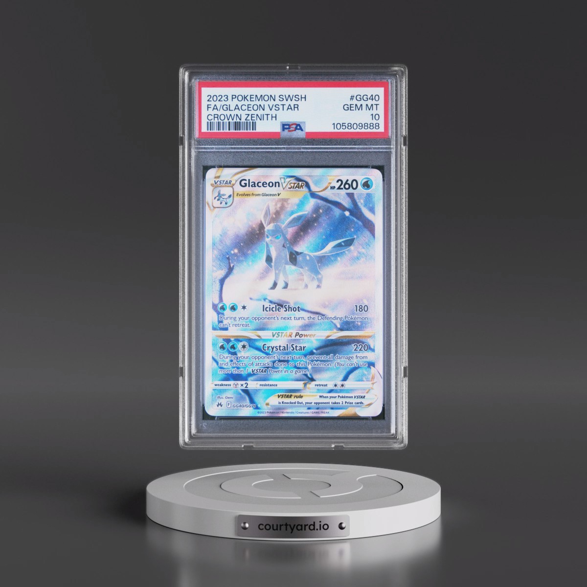 2023 Pokémon Sword and Shield Crown Zenith #GG40 Glaceon Vstar - Full Art (PSA 10 GEM MINT)