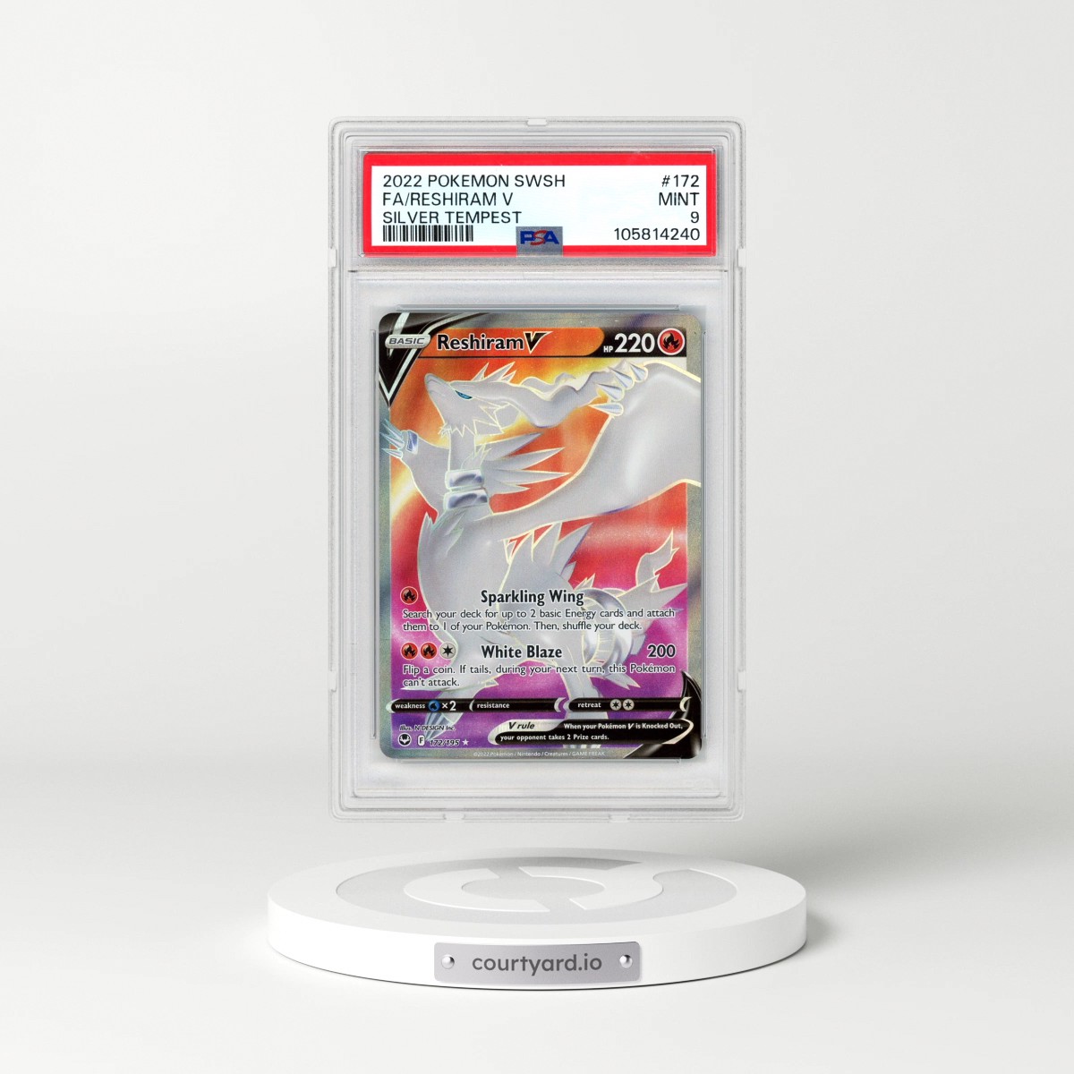 2022 Pokémon Sword & Shield Silver Tempest #172 Reshiram V - Holo Full Art (PSA 9 MINT)