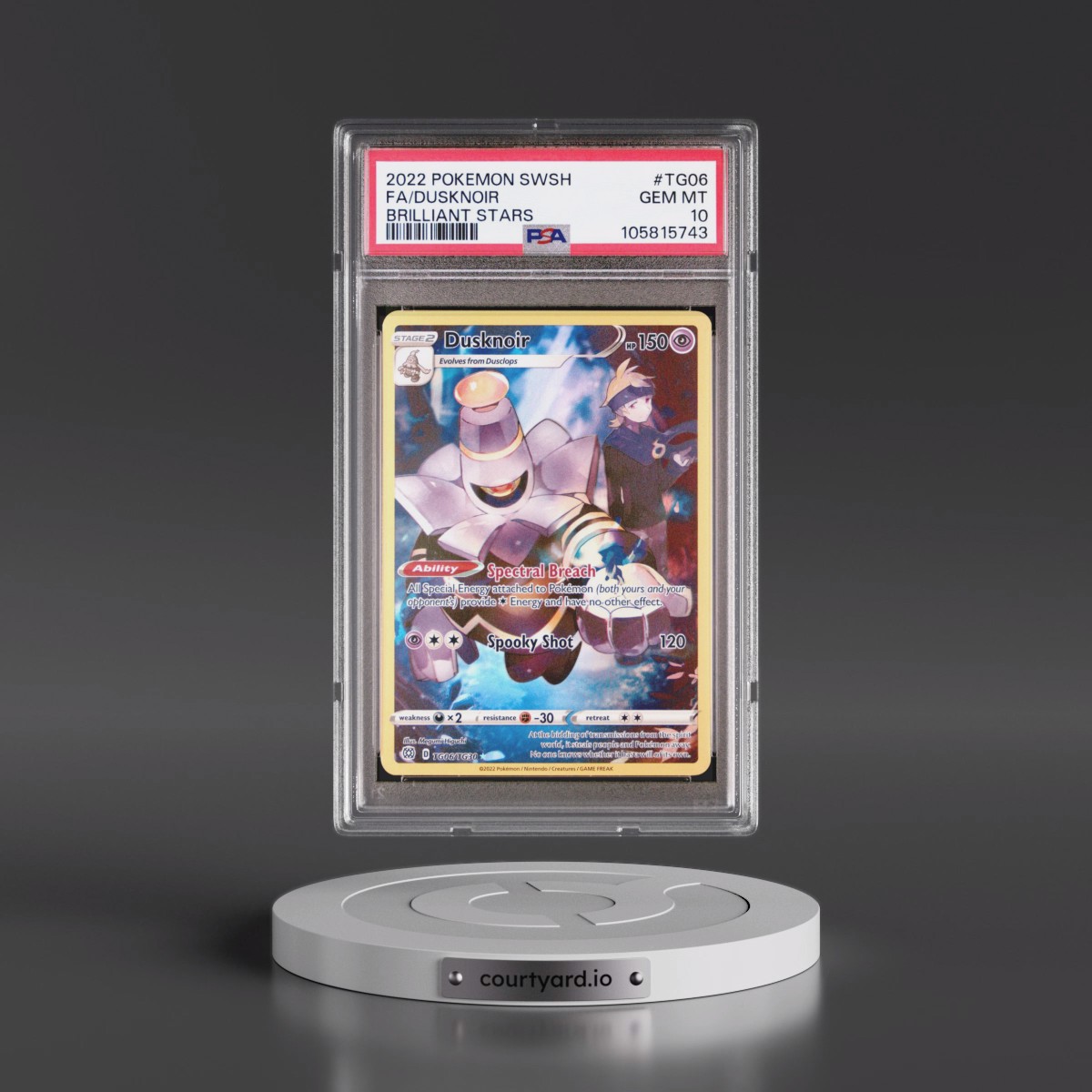 2022 Pokémon Sword & Shield Brilliant Stars #TG06 Dusknoir - Full Art (PSA 10 GEM MINT)
