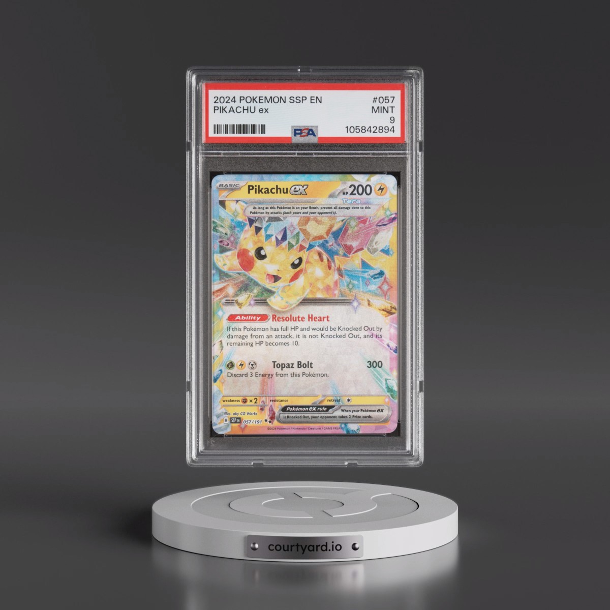2024 Pokémon Ssp EN-Surging Sparks #057 Pikachu EX - Holo (PSA 9 MINT)