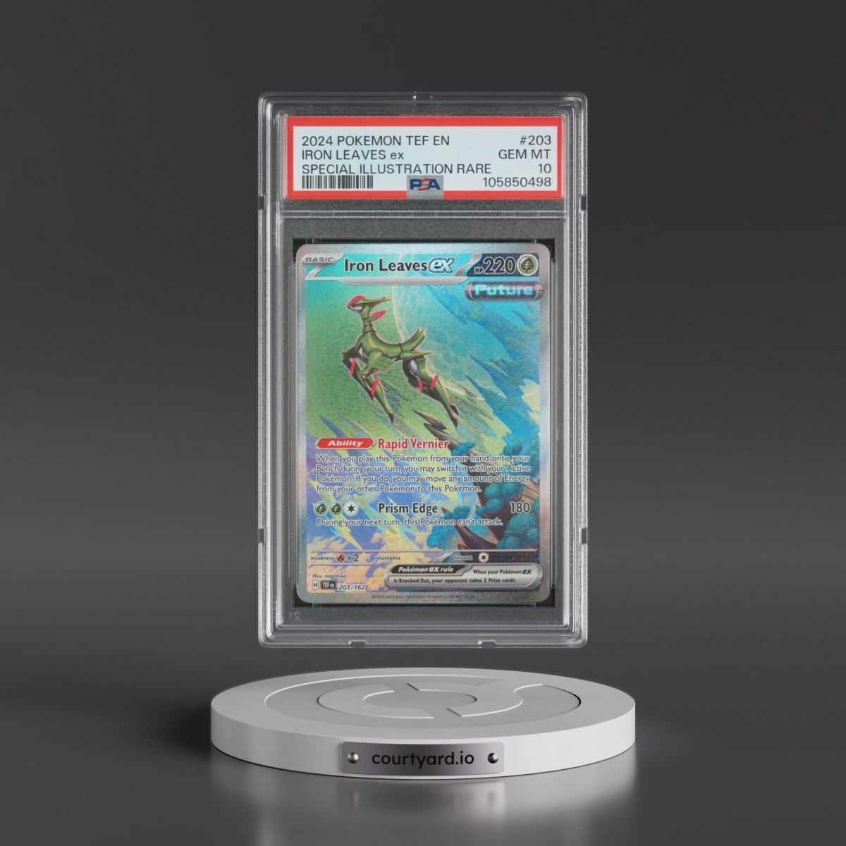2024 Pokémon Tef EN-Temporal Forces #203 Iron Leaves EX - Holo Special Illustration Rare (PSA 10 GEM MINT)