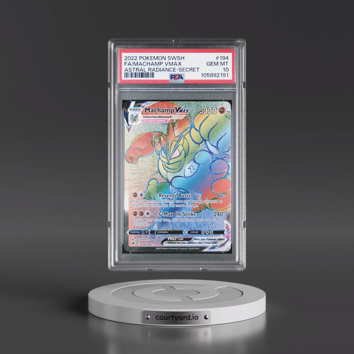 2022 Pokémon Sword & Shield Astral Radiance #194 Machamp Vmax - Full Art Secret (PSA 10 GEM MINT)