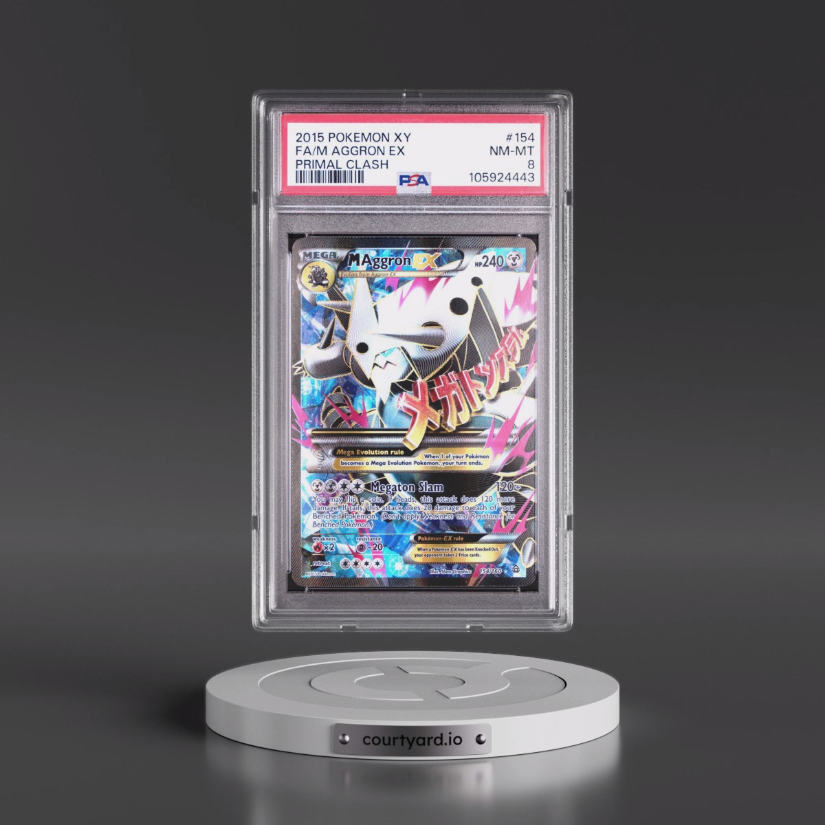 2015 Pokémon XY Primal Clash #154 M Aggron EX - Holo Full Art (PSA 8 NM-MT)