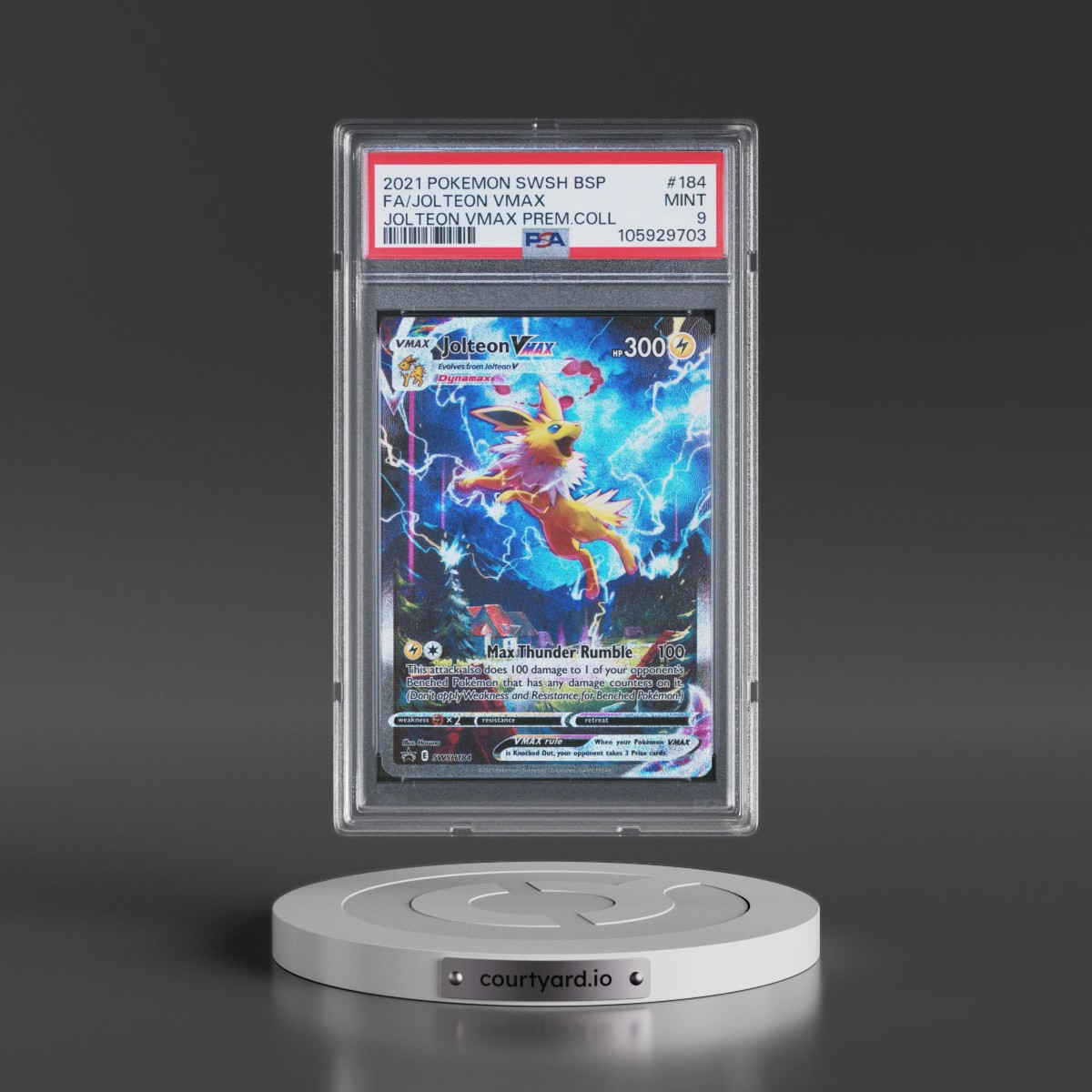 2021 Pokémon Swsh Black Star Promo #184 Jolteon Vmax - Full Art Jolteon Vmax Premium Collection (PSA 9 MINT)