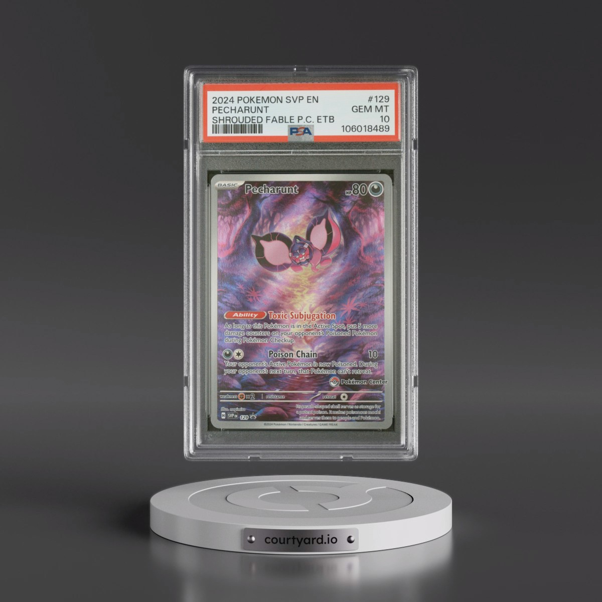 2024 Pokémon Svp EN-SV Black Star Promo #129 Pecharunt - Shrouded Fable Pokemon Center Elite Trainer Box (PSA 10 GEM MINT)