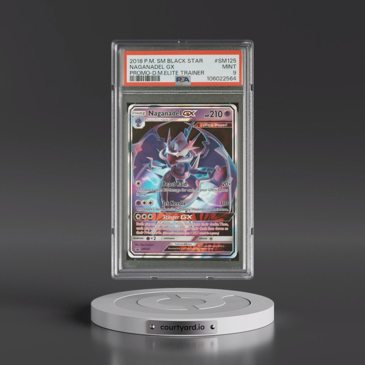 2018 Pokémon SM Black Star Promo #SM125 Naganadel GX - Holo Dragon Majesty Elite Trainer (PSA 9 MINT)