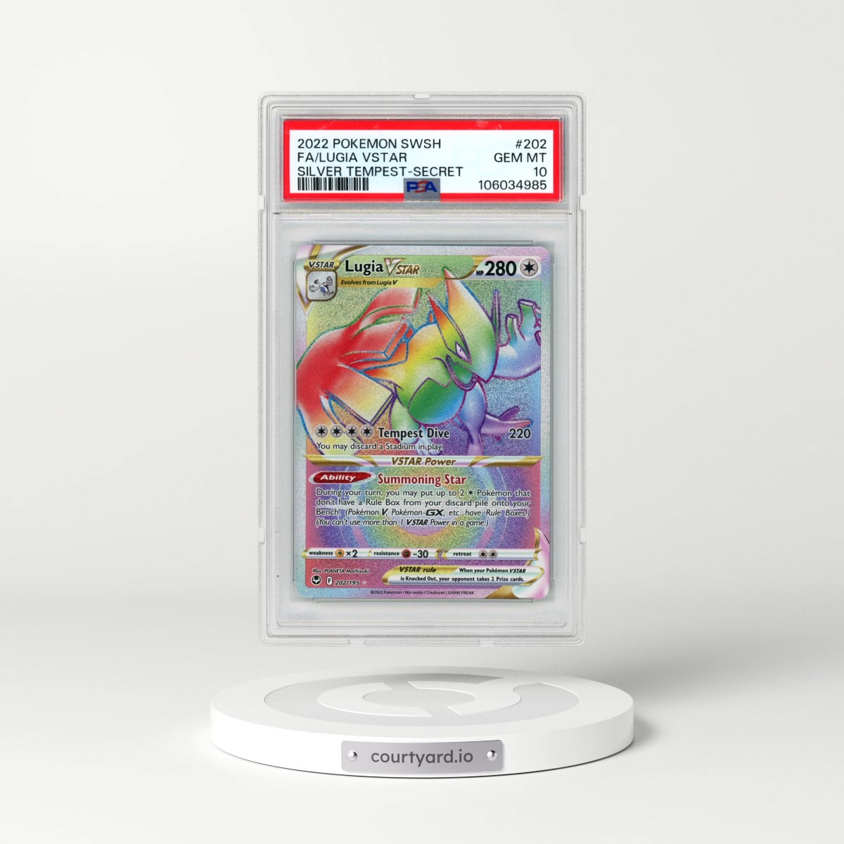 2022 Pokémon Sword & Shield Silver Tempest #202 Lugia Vstar - Full Art Secret (PSA 10 GEM MINT)