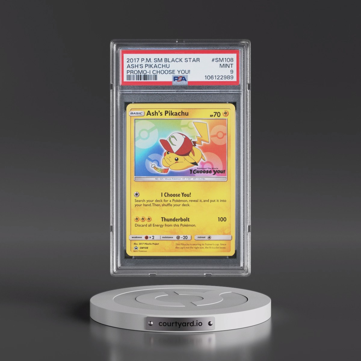 2017 Pokémon SM Black Star Promo #SM108 Ash's Pikachu - I Choose You! (PSA 9 MINT)