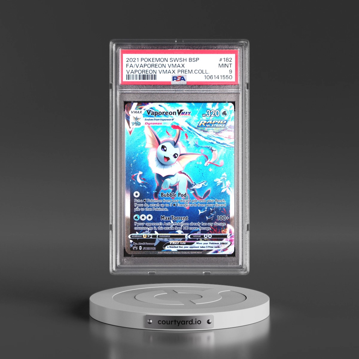 2021 Pokémon Swsh Black Star Promo #182 Vaporeon Vmax - Full Art Vaporeon Vmax Premium Collection (PSA 9 MINT)