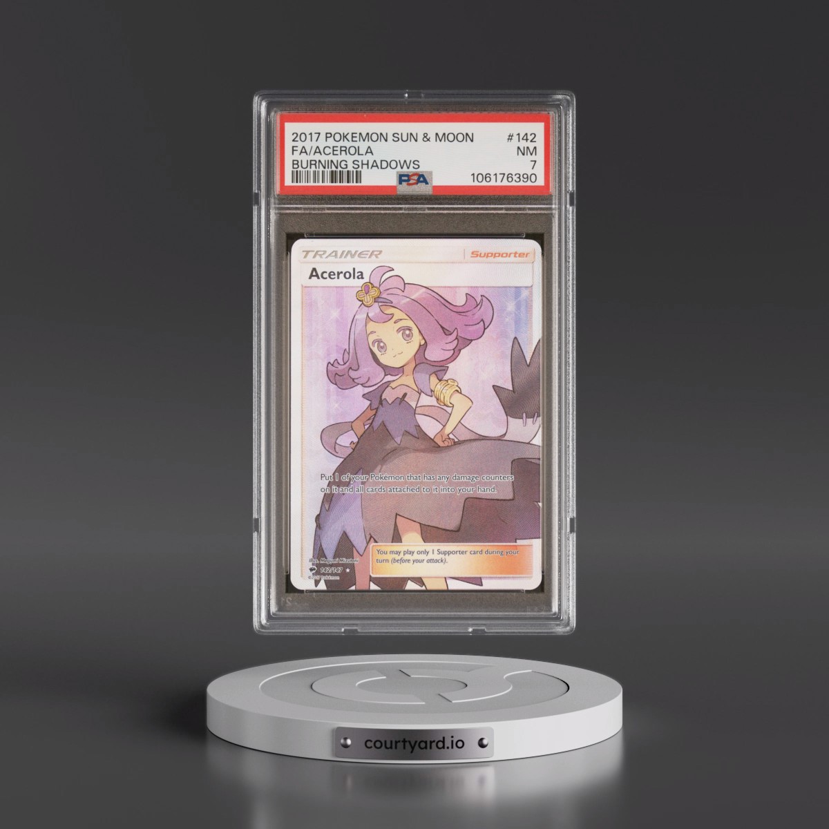 2017 Pokémon Sun & Moon Burning Shadows #142 Acerola - Full Art (PSA 7 NM)