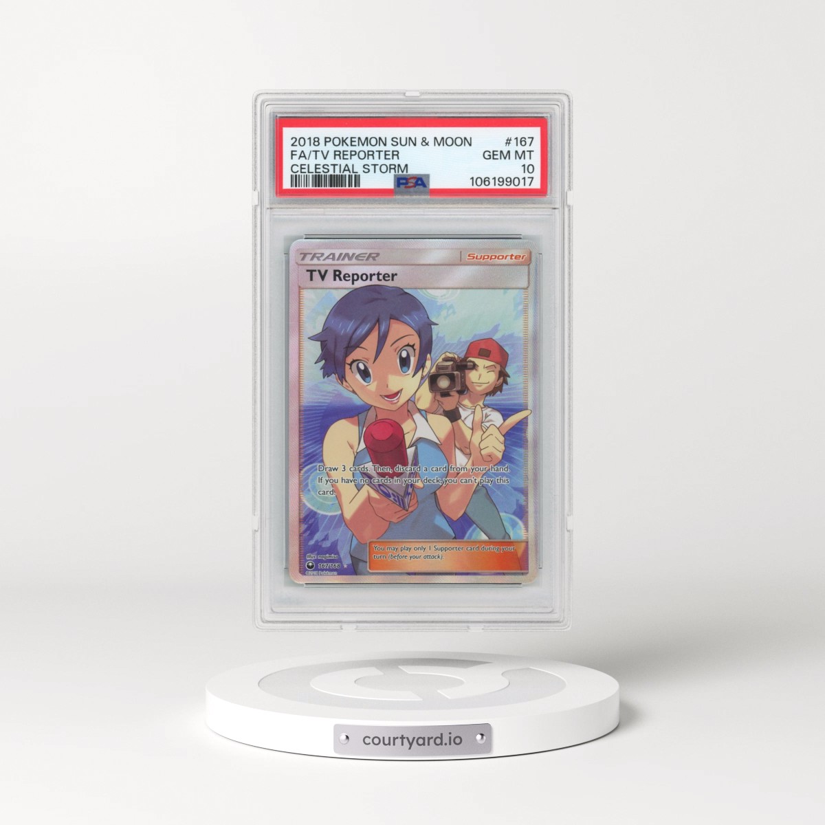 2018 Pokémon Sun & Moon Celestial Storm #167 TV Reporter - Full Art (PSA 10 GEM MINT)