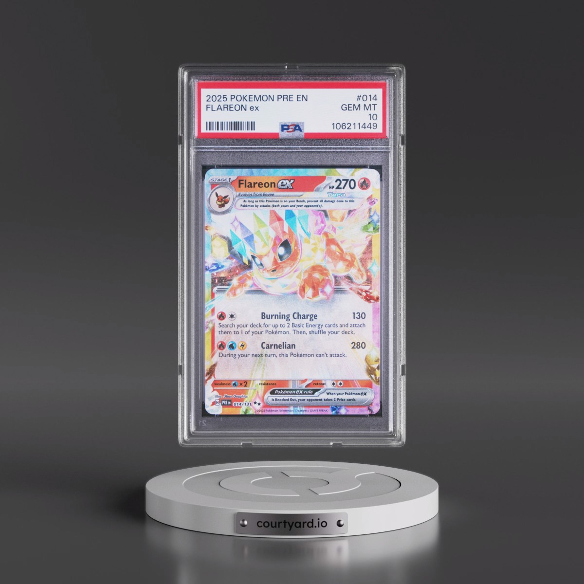 2025 Pokémon Pre EN-Prismatic Evolutions #014 Flareon EX - Holo (PSA 10 GEM MINT)