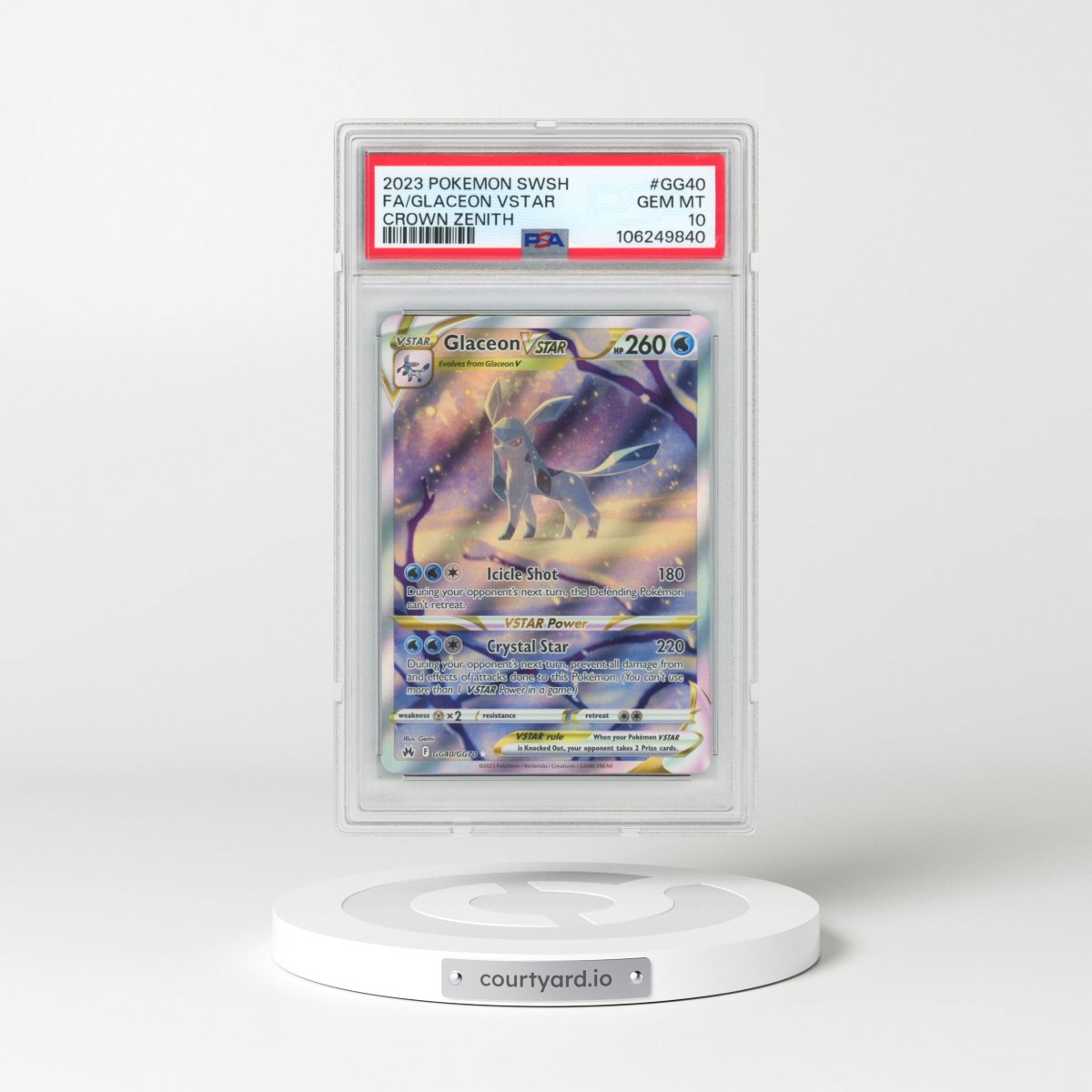 2023 Pokémon Sword and Shield Crown Zenith #GG40 Glaceon Vstar - Full Art (PSA 10 GEM MINT)