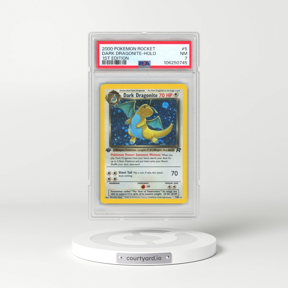 2000 Pokémon Rocket #5 Dark Dragonite - 1st Edition Holo (PSA 7 NM)