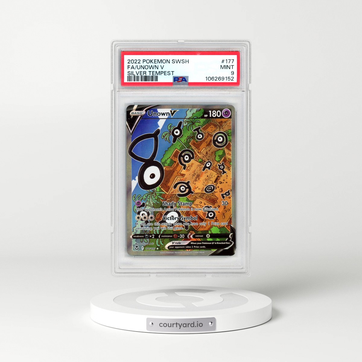 2022 Pokémon Sword & Shield Silver Tempest #177 Unown V - Holo Full Art (PSA 9 MINT)