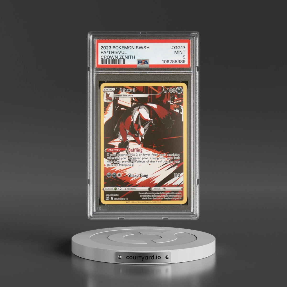 2023 Pokémon Sword and Shield Crown Zenith #GG17 Thievul - Full Art (PSA 9 MINT)