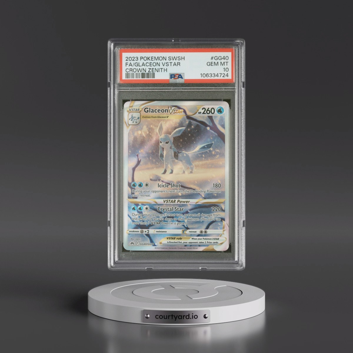 2023 Pokémon Sword and Shield Crown Zenith #GG40 Glaceon Vstar - Full Art (PSA 10 GEM MINT)
