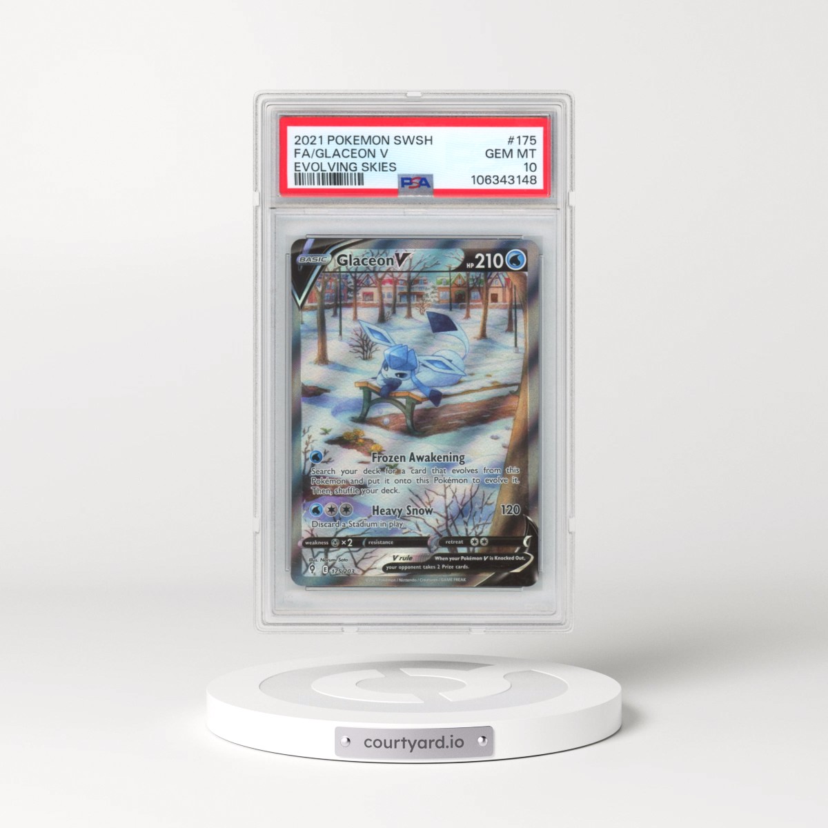 2021 Pokémon Sword & Shield Evolving Skies #175 Glaceon V - Holo Full Art (PSA 10 GEM MINT)