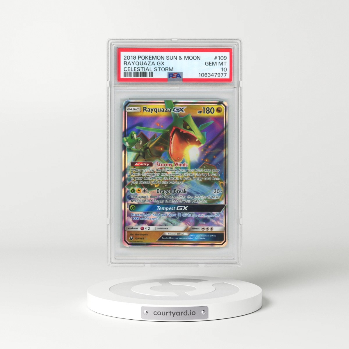 2018 Pokémon Sun & Moon Celestial Storm #109 Rayquaza GX - Holo (PSA 10 GEM MINT)