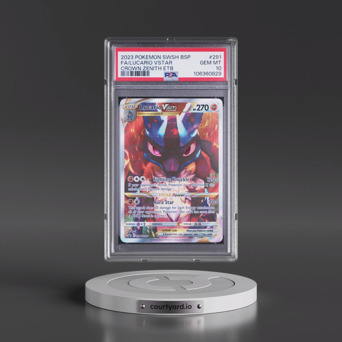 2023 Pokémon Swsh Black Star Promo #291 Lucario Vstar - Full Art Crown Zenith Elite Trainer Box (PSA 10 GEM MINT)
