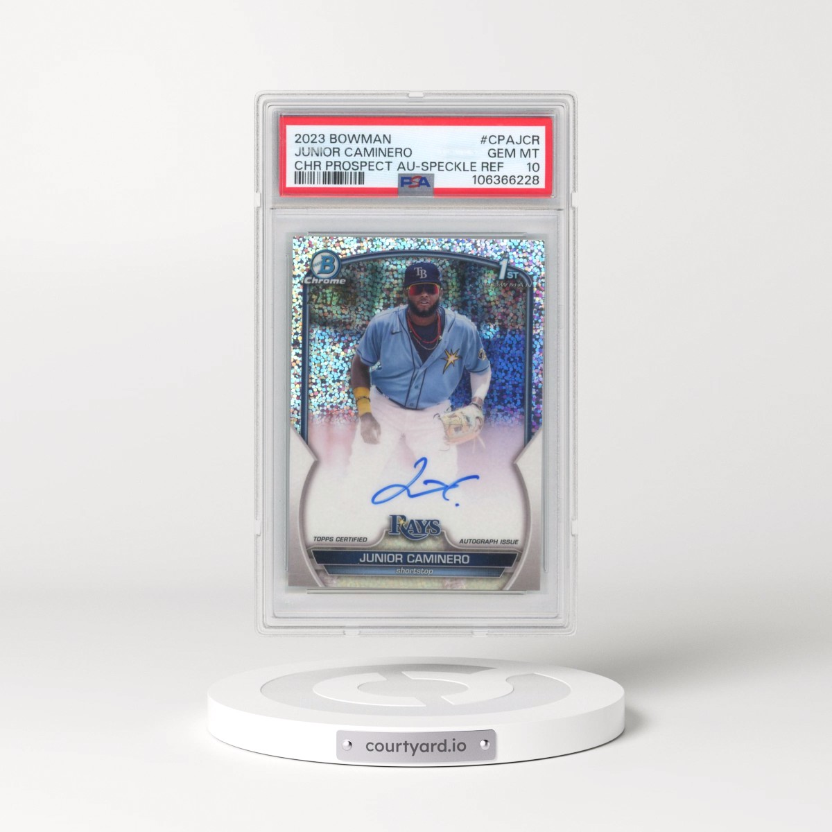 2023 Bowman Chrome Prospect Autographs #CPAJCR Junior Caminero - Speckle Refractor (PSA 10 GEM MINT) - Photo