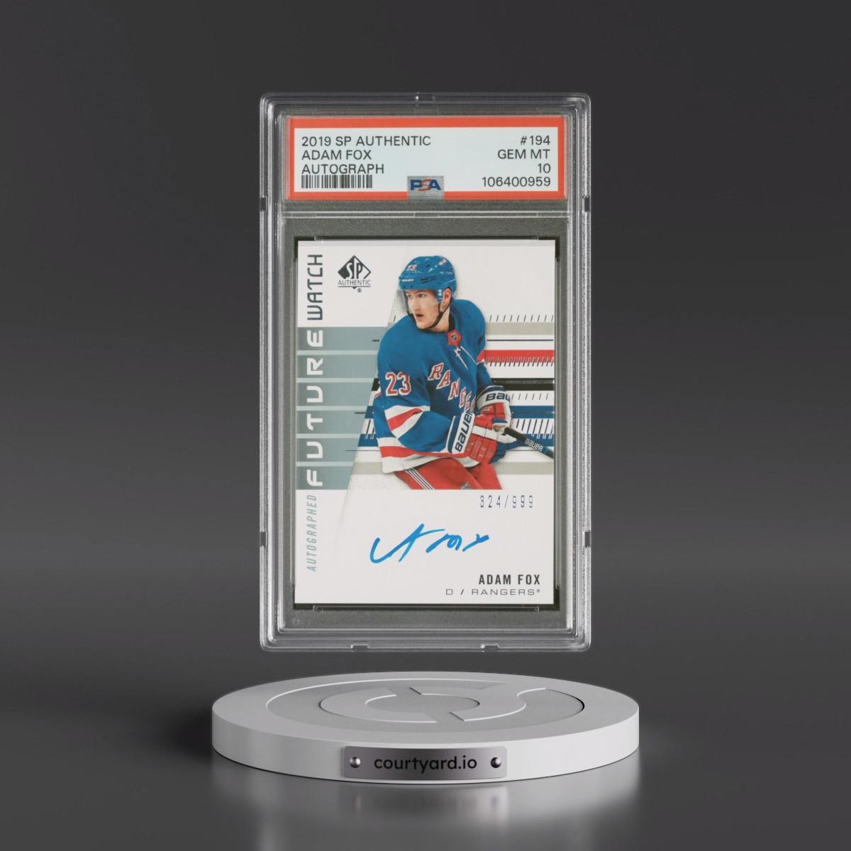 2019 SP Authentic Adam Fox - Autograph #194 PSA 10