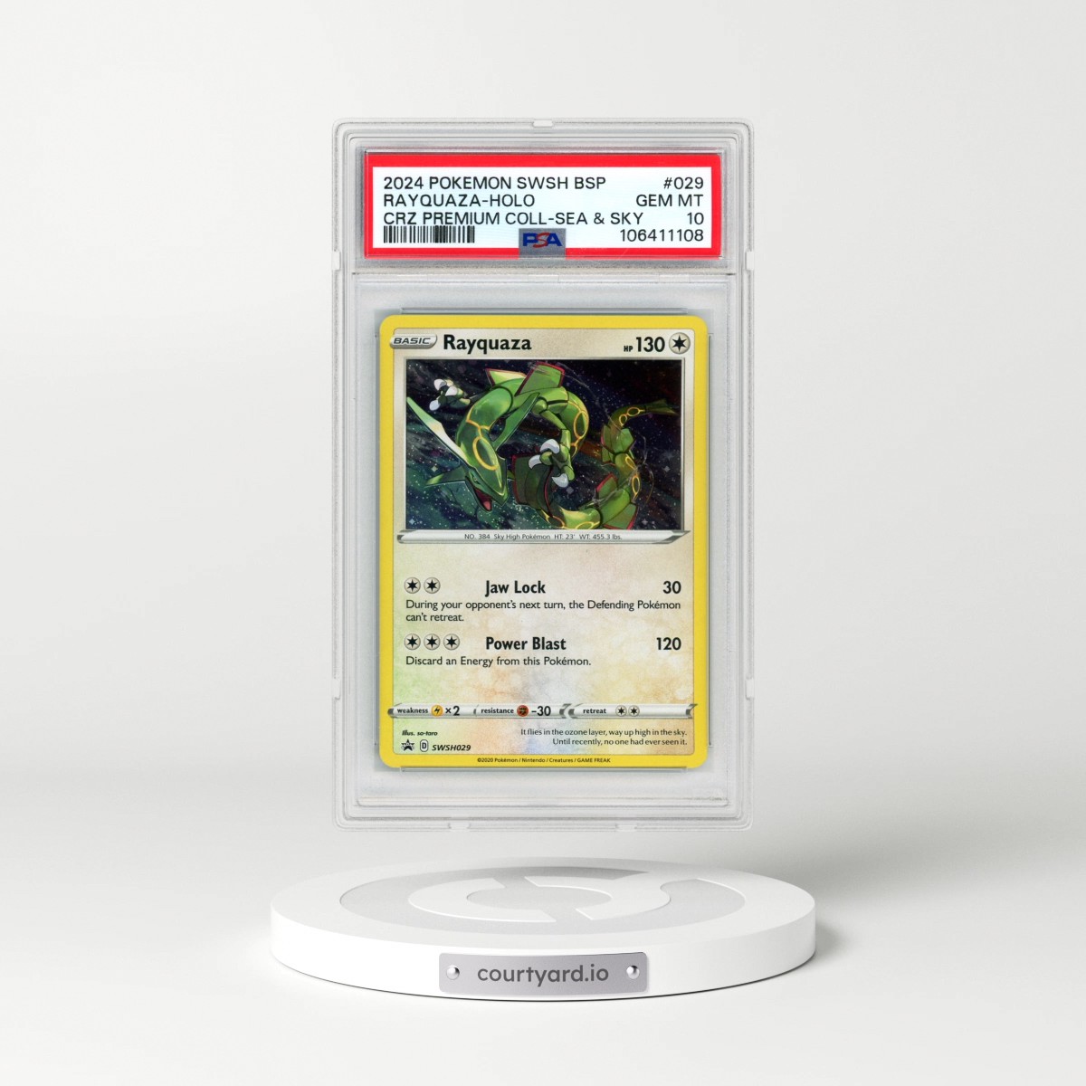 2024 Pokémon Swsh Black Star Promo #029 Rayquaza - Holo Crown Zenith Premium Collection Sea & Sky (PSA 10 GEM MINT)
