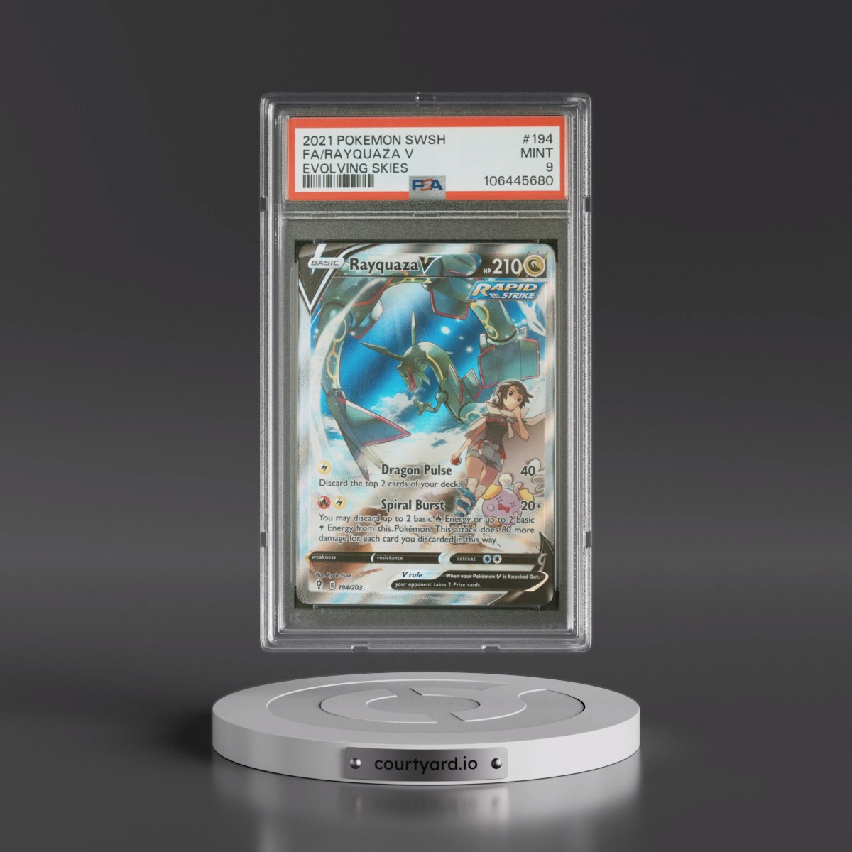 2021 Pokémon Sword & Shield Evolving Skies #194 Rayquaza V - Holo Full Art (PSA 9 MINT)