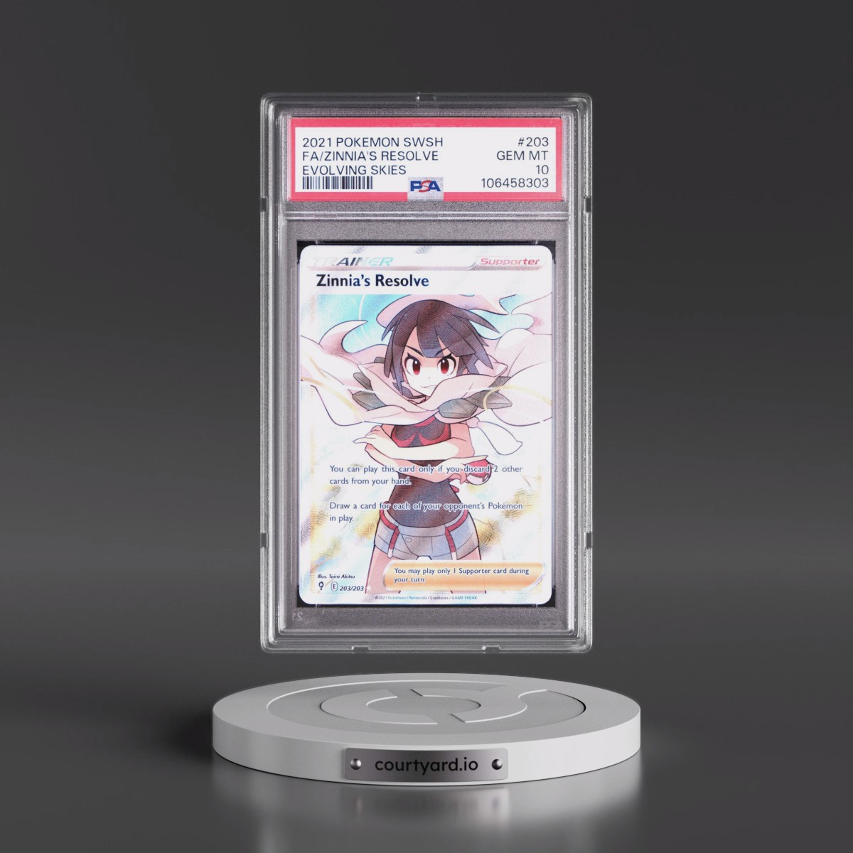 2021 Pokémon Sword & Shield Evolving Skies #203 Zinnia's Resolve - Full Art (PSA 10 GEM MINT)
