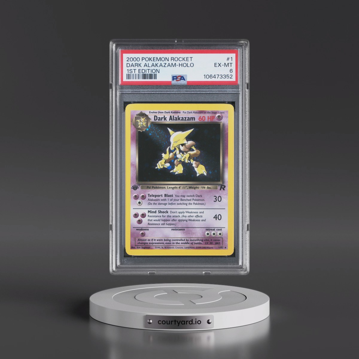 2000 Pokémon Rocket #1 Dark Alakazam - 1st Edition Holo (PSA 6 EX-MT)