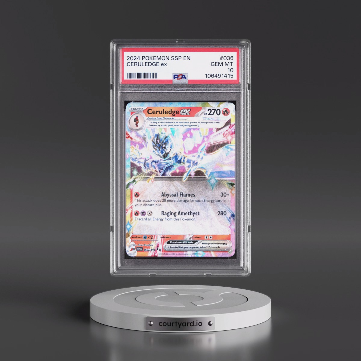 2024 Pokémon Ssp EN-Surging Sparks #036 Ceruledge EX - Holo (PSA 10 GEM MINT)
