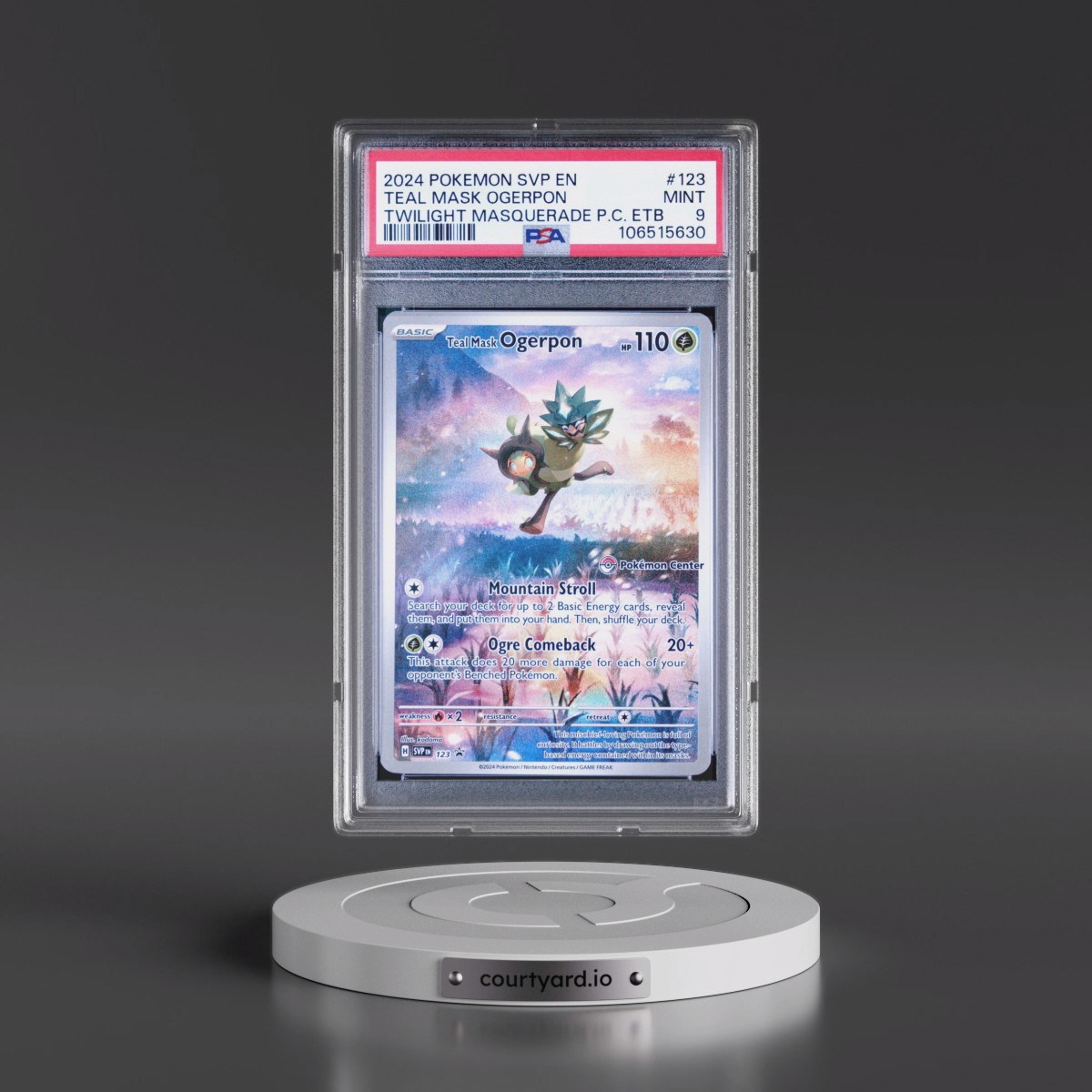 2024 Pokémon Svp EN-SV Black Star Promo #123 Teal Mask Ogerpon - Twilight Masquerade Pokemon Center Elite Trainer Box (PSA 9 MINT)