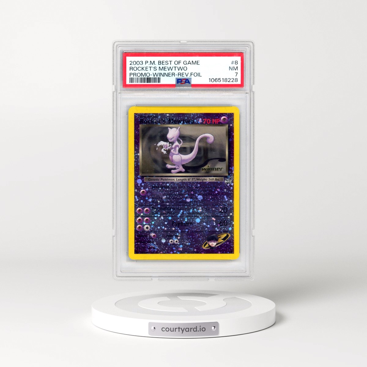 2003 Pokémon Best of Game Promo #8 Rocket's Mewtwo - Reverse Foil Winner (PSA 7 NM)