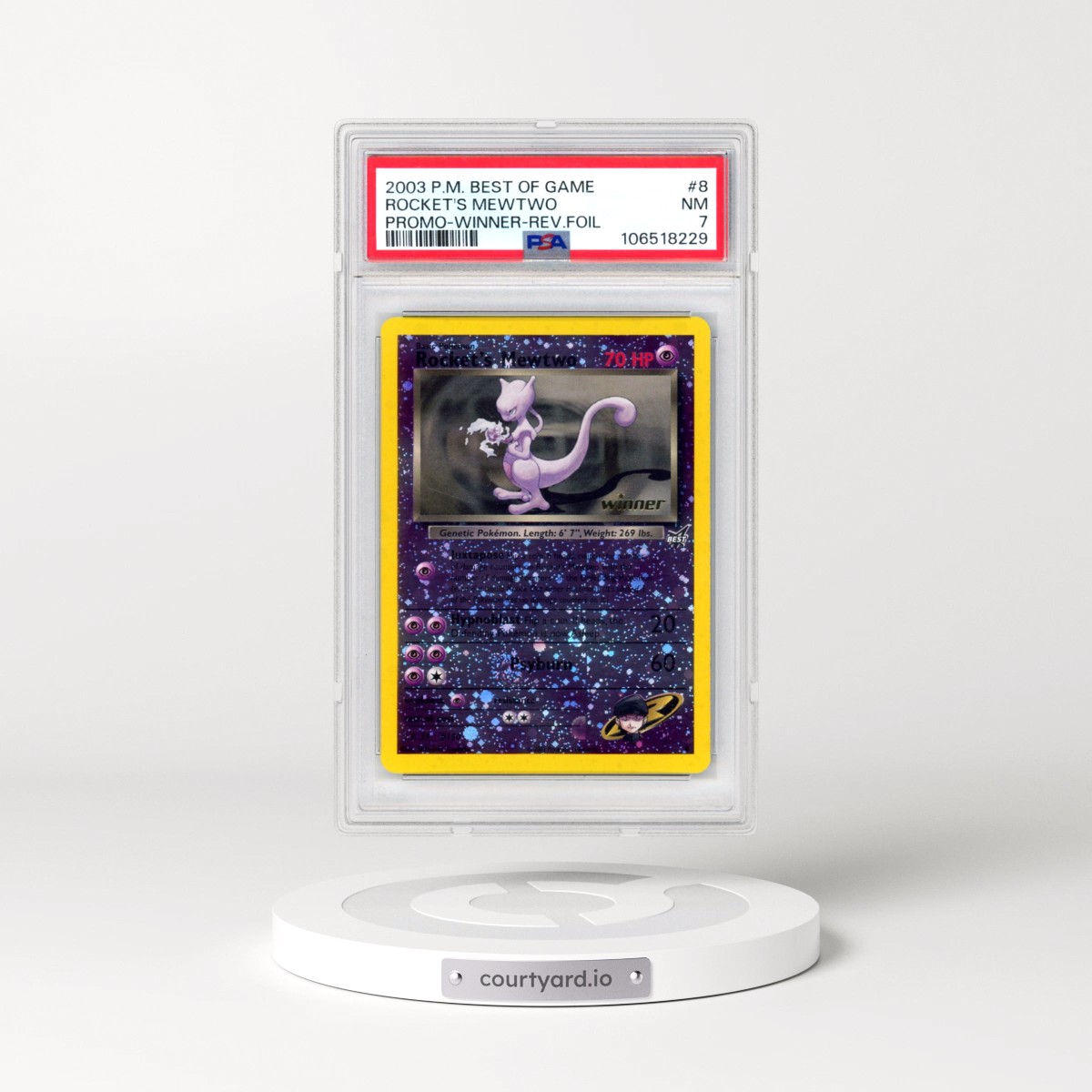 2003 Pokémon Best of Game Promo #8 Rocket's Mewtwo - Reverse Foil Winner (PSA 7 NM)