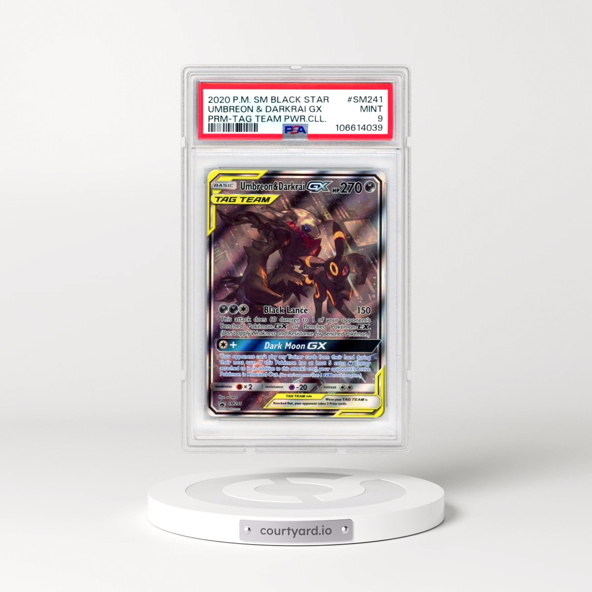 2020 Pokémon SM Black Star Promo #SM241 Umbreon & Darkrai GX - Holo Tag Team Powers Collection (PSA 9 MINT)