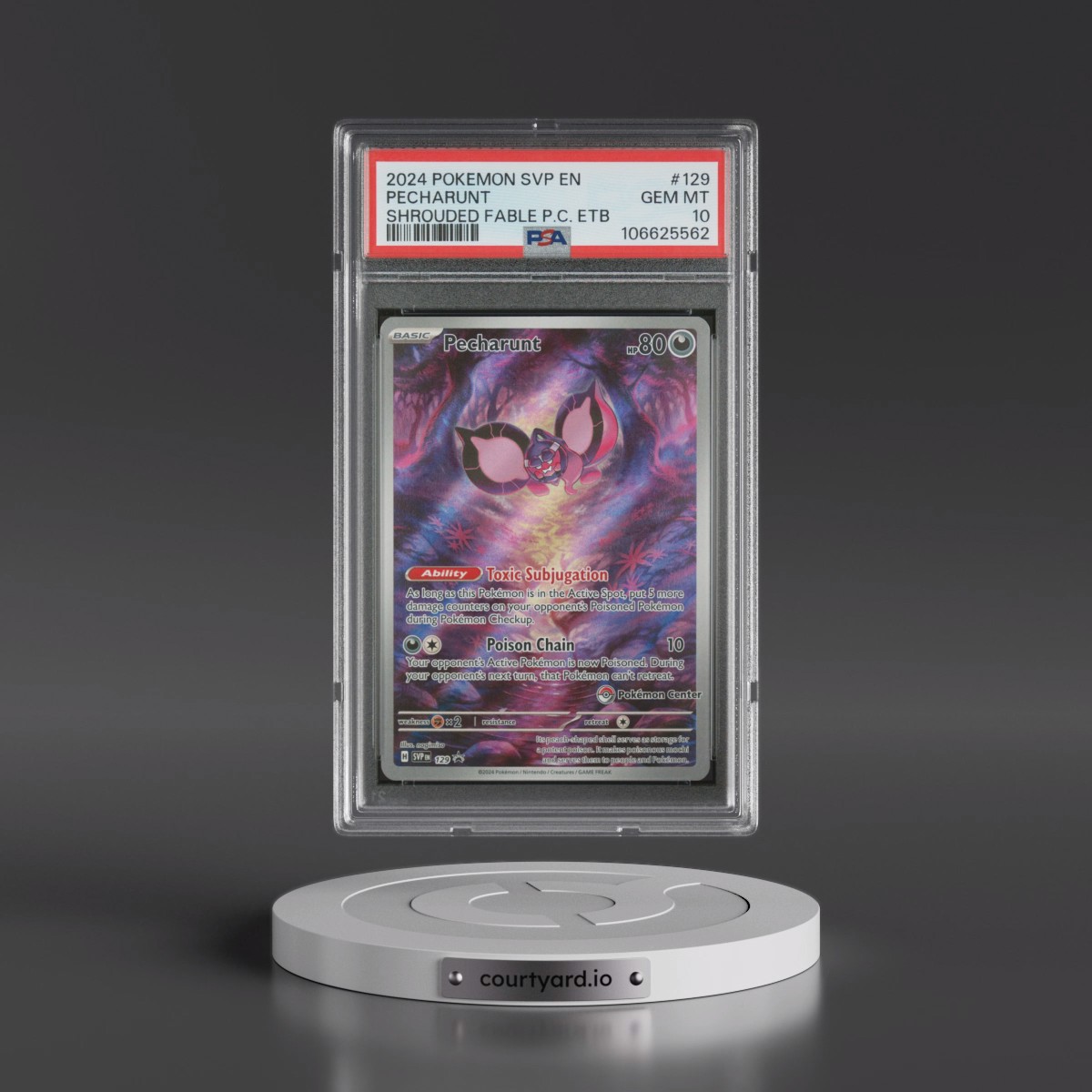 2024 Pokémon Svp EN-SV Black Star Promo #129 Pecharunt - Shrouded Fable Pokemon Center Elite Trainer Box (PSA 10 GEM MINT)