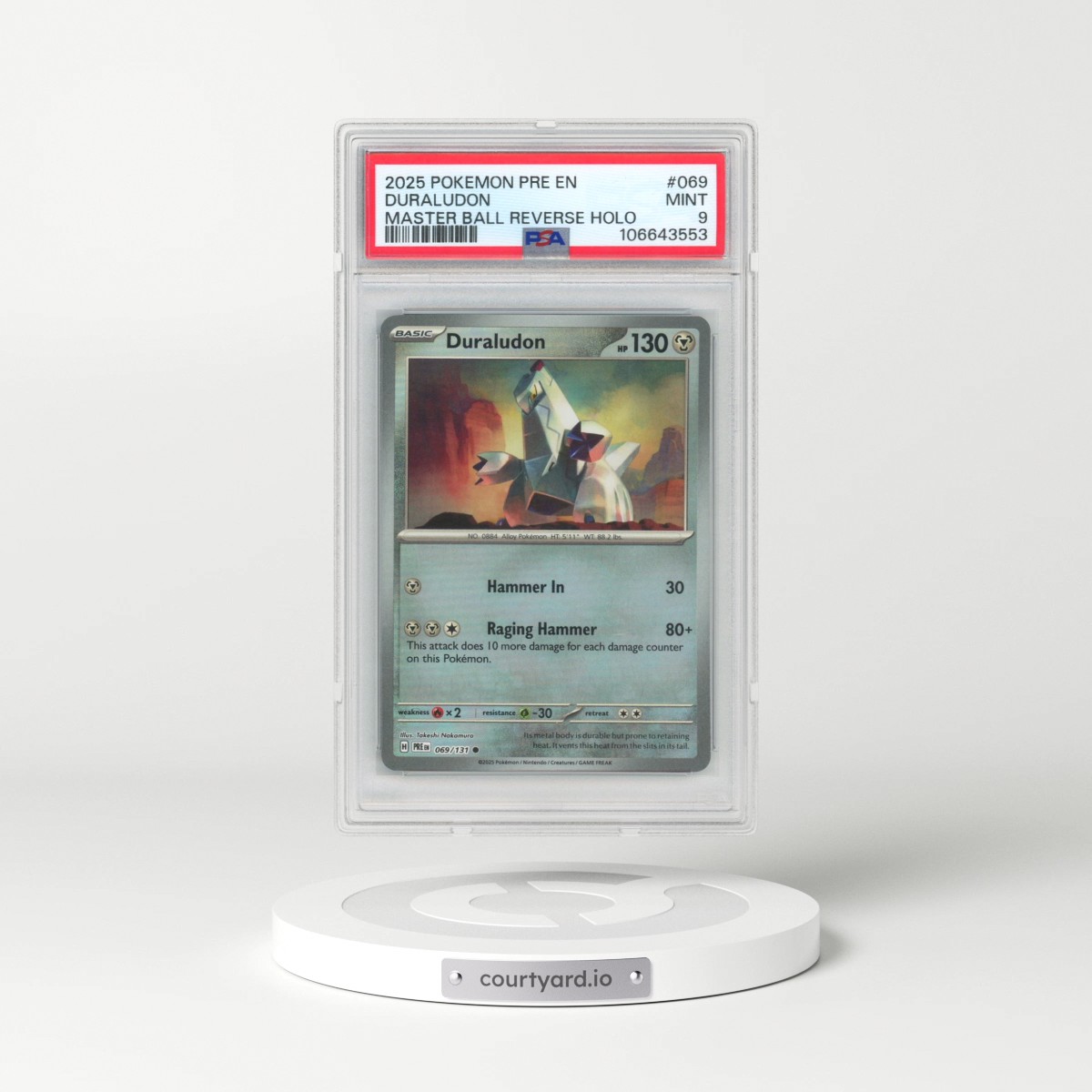 2025 Pokémon Pre EN-Prismatic Evolutions #069 Duraludon - Reverse Holo Master Ball (PSA 9 MINT)