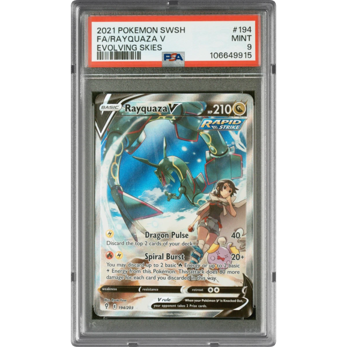 2021 Pokémon Sword & Shield Evolving Skies #194 Rayquaza V - Holo Full Art (PSA 9 MINT)