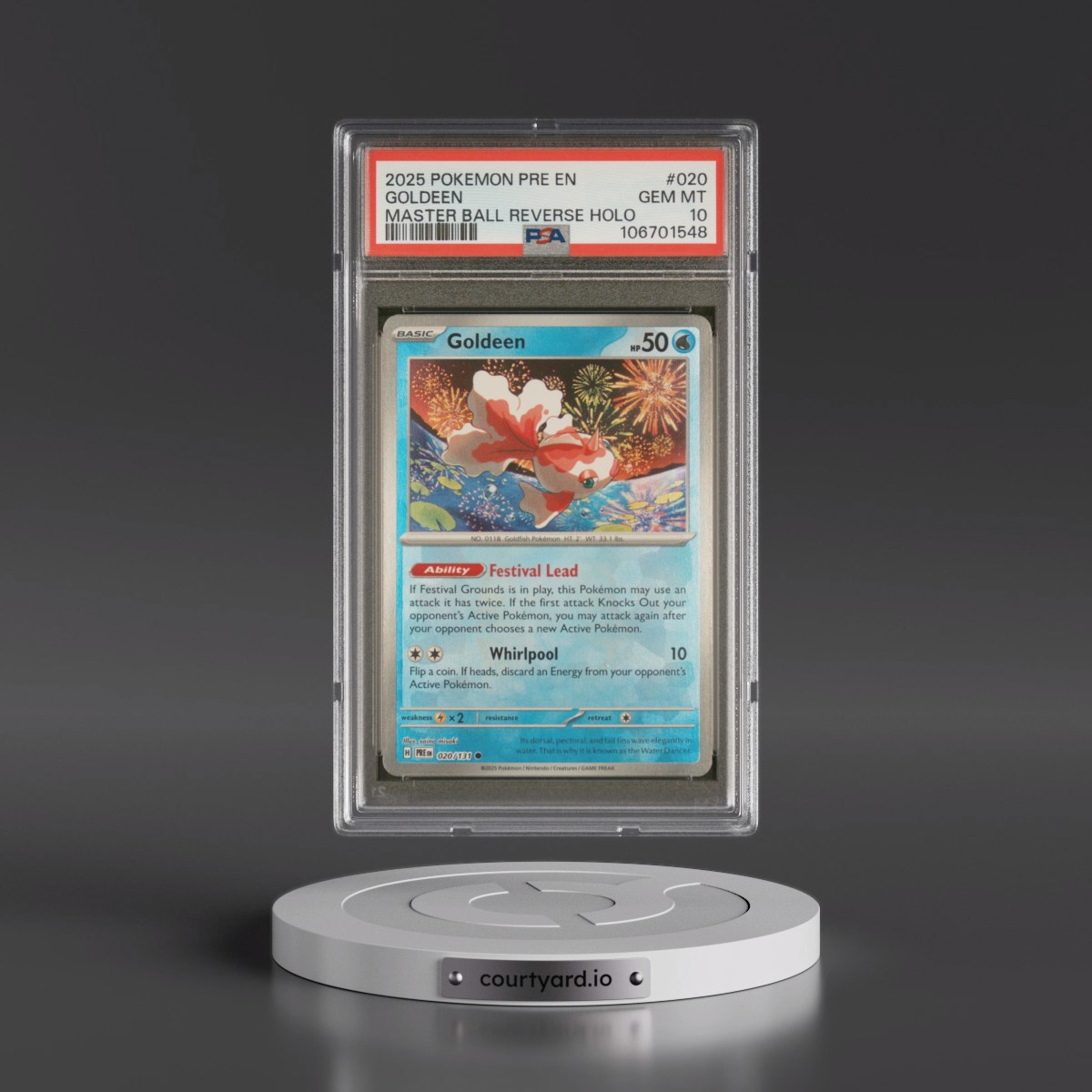2025 Pokémon Pre EN-Prismatic Evolutions #020 Goldeen - Reverse Holo Master Ball (PSA 10 GEM MINT)