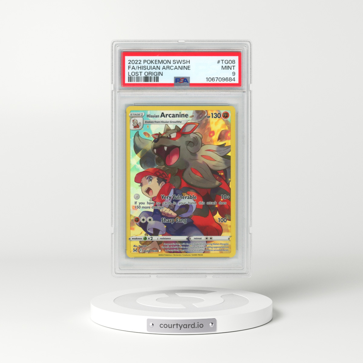 2022 Pokémon Sword & Shield Lost Origin #TG08 Hisuian Arcanine - Full Art (PSA 9 MINT)