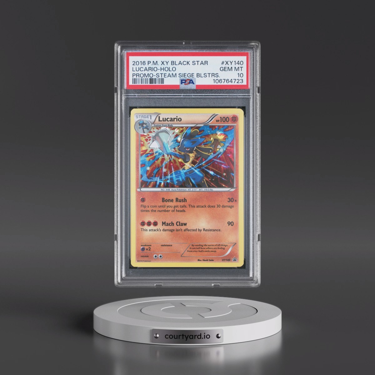 2016 Pokémon XY Black Star Promo #XY140 Lucario - Holo Steam Siege Blisters (PSA 10 GEM MINT)
