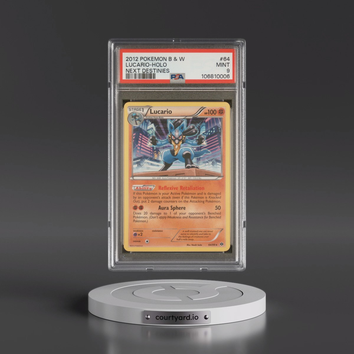 2012 Pokémon Black & White Next Destinies #64 Lucario - Holo (PSA 9 MINT)