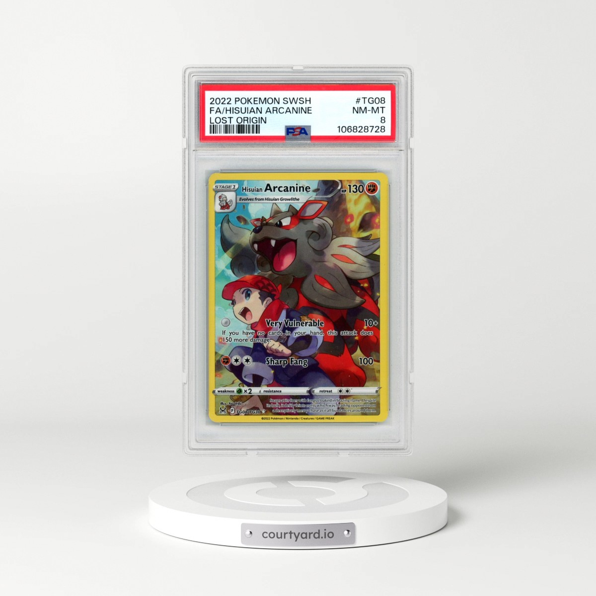 2022 Pokémon Sword & Shield Lost Origin #TG08 Hisuian Arcanine - Full Art (PSA 8 NM-MT)