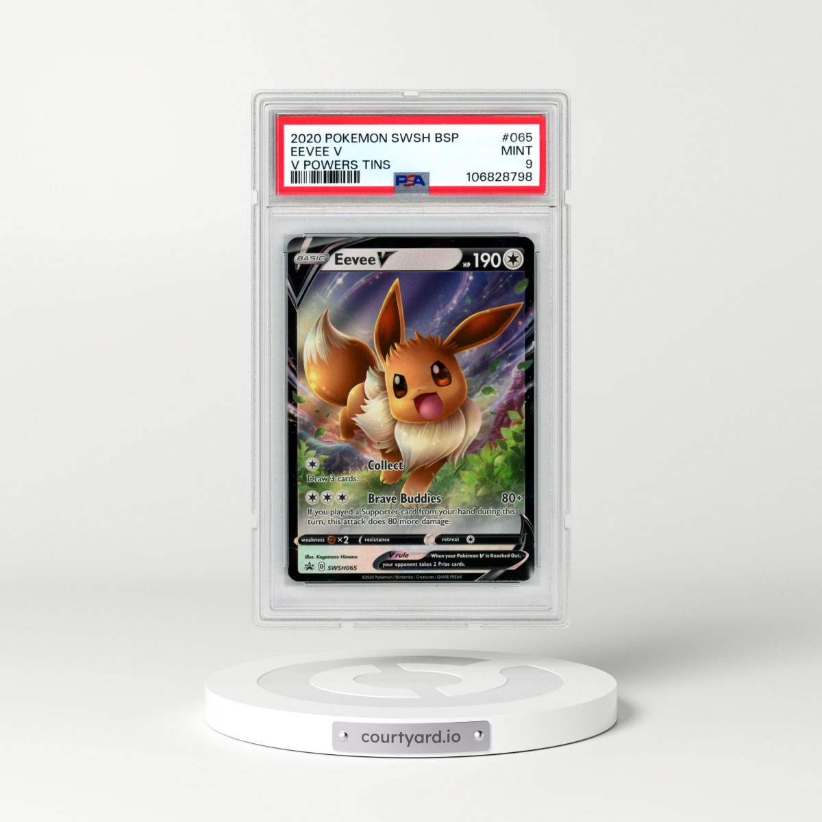 2020 Pokémon Swsh Black Star Promo #065 Eevee V - Holo V Powers Tins (PSA 9 MINT)