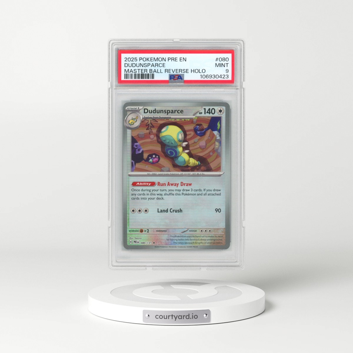 2025 Pokémon Pre EN-Prismatic Evolutions #080 Dudunsparce - Reverse Holo Master Ball (PSA 9 MINT)