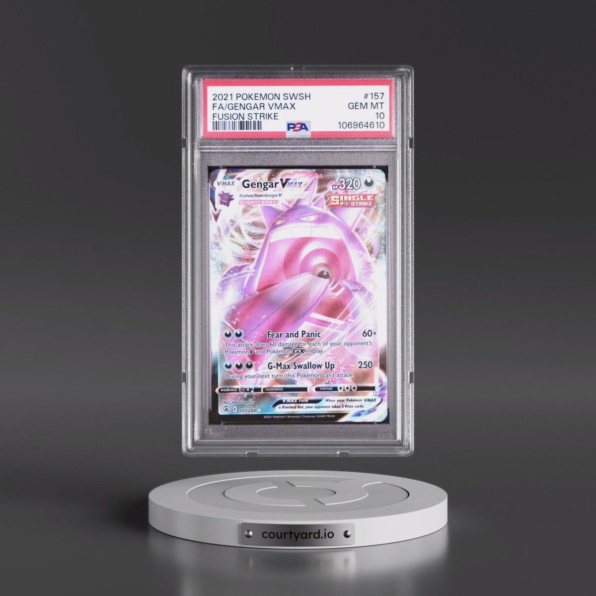 2021 Pokémon Sword & Shield Fusion Strike #157 Gengar Vmax - Full Art (PSA 10 GEM MINT)