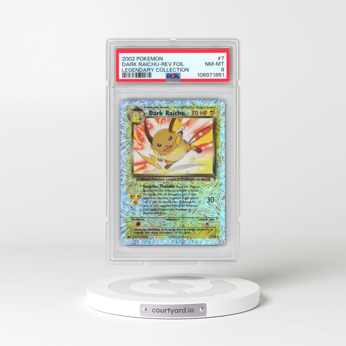 2002 Pokémon Legendary Collection #7 Dark Raichu - Reverse Foil (PSA 8 NM-MT)