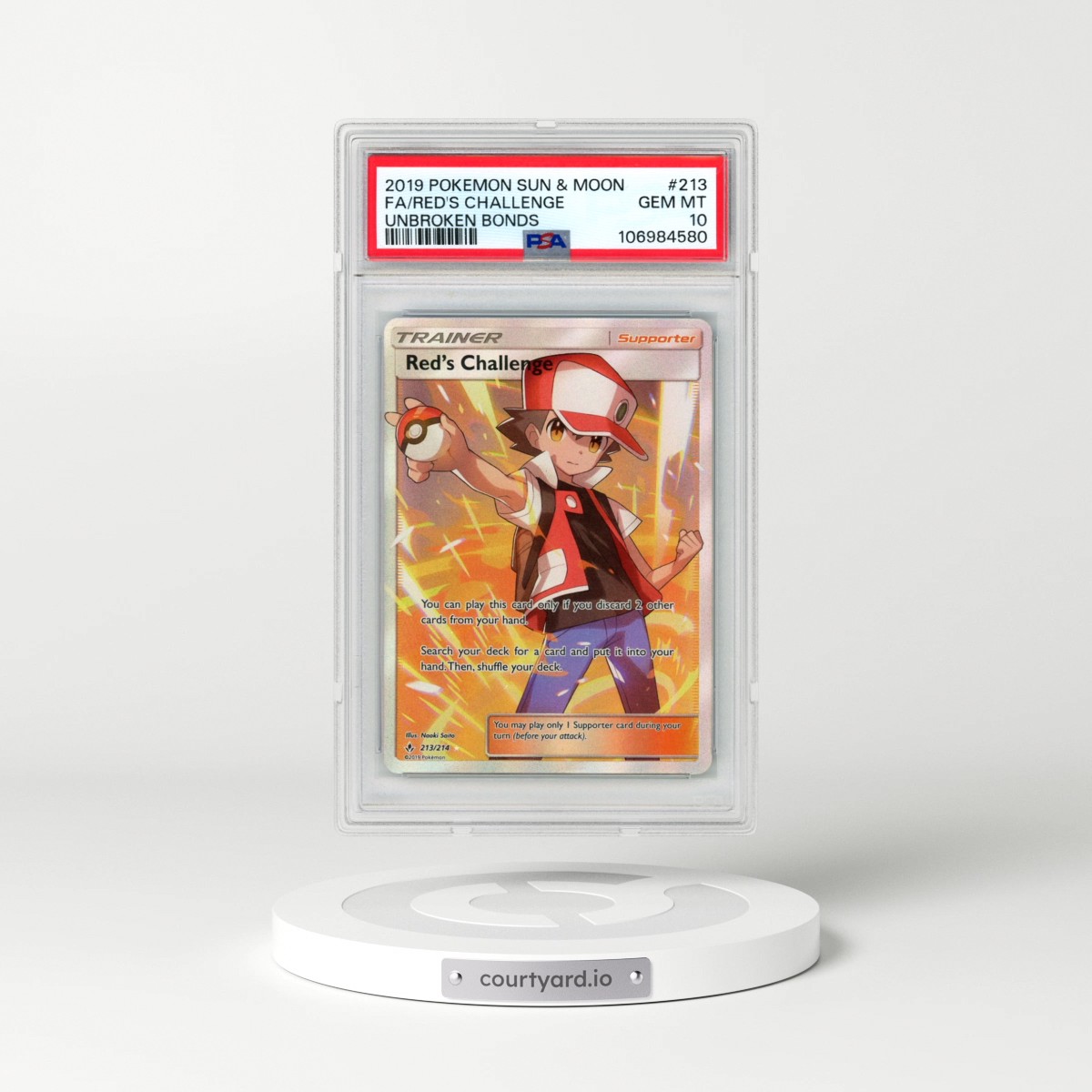 2019 Pokémon Sun & Moon Unbroken Bonds #213 Red's Challenge - Full Art (PSA 10 GEM MINT)