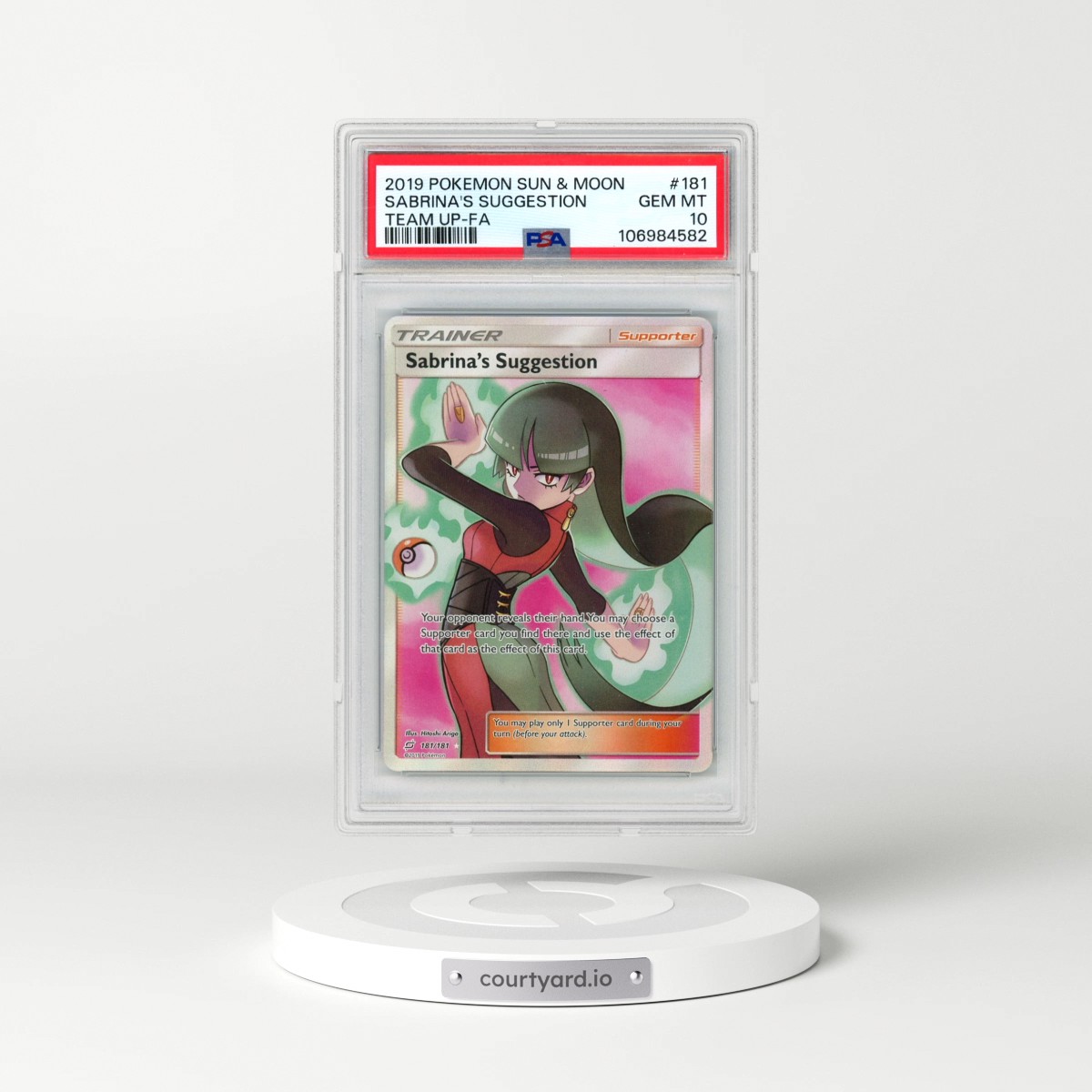2019 Pokémon Sun & Moon Team Up #181 Sabrina's Suggestion - Full Art (PSA 10 GEM MINT)