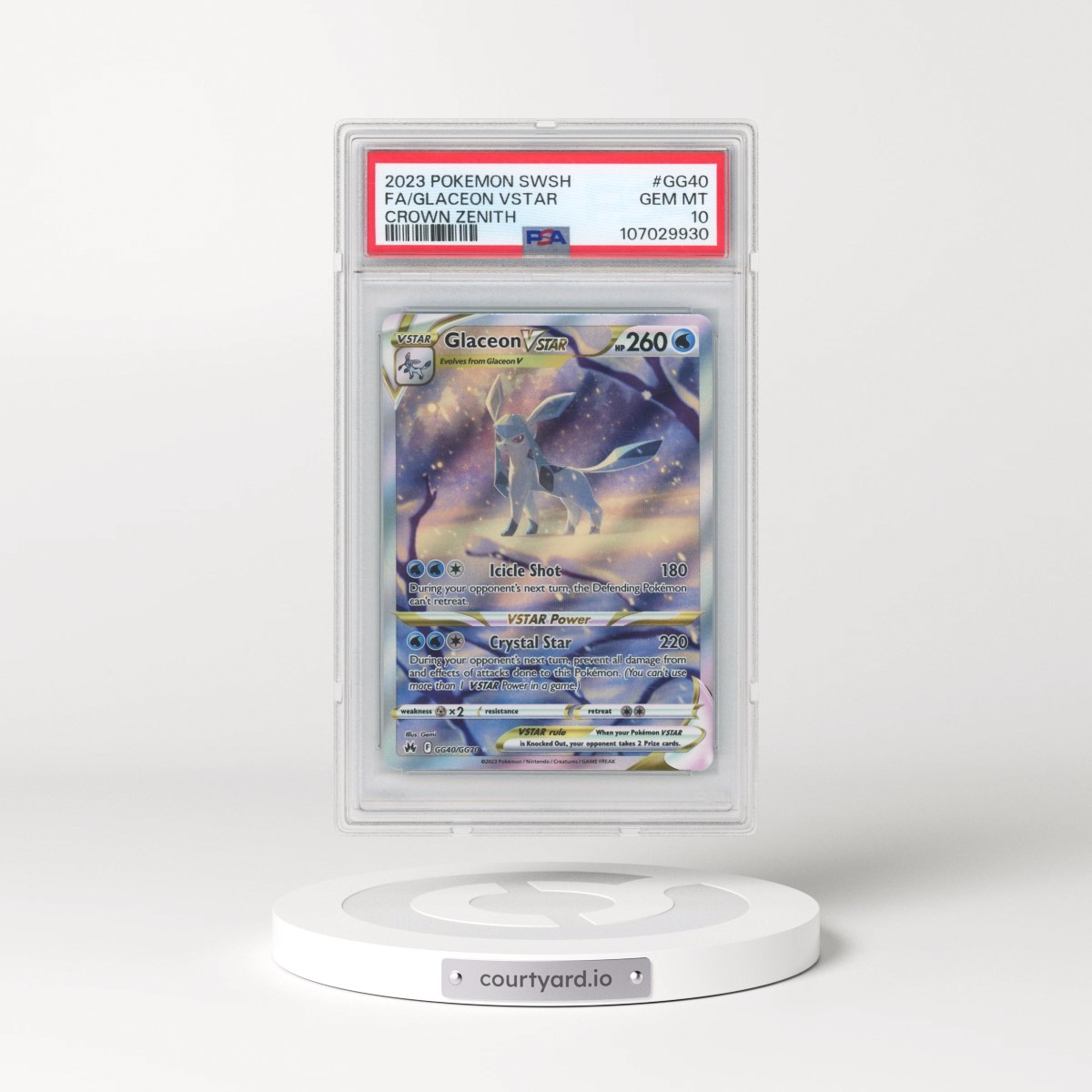 2023 Pokémon Sword and Shield Crown Zenith #GG40 Glaceon Vstar - Full Art (PSA 10 GEM MINT)